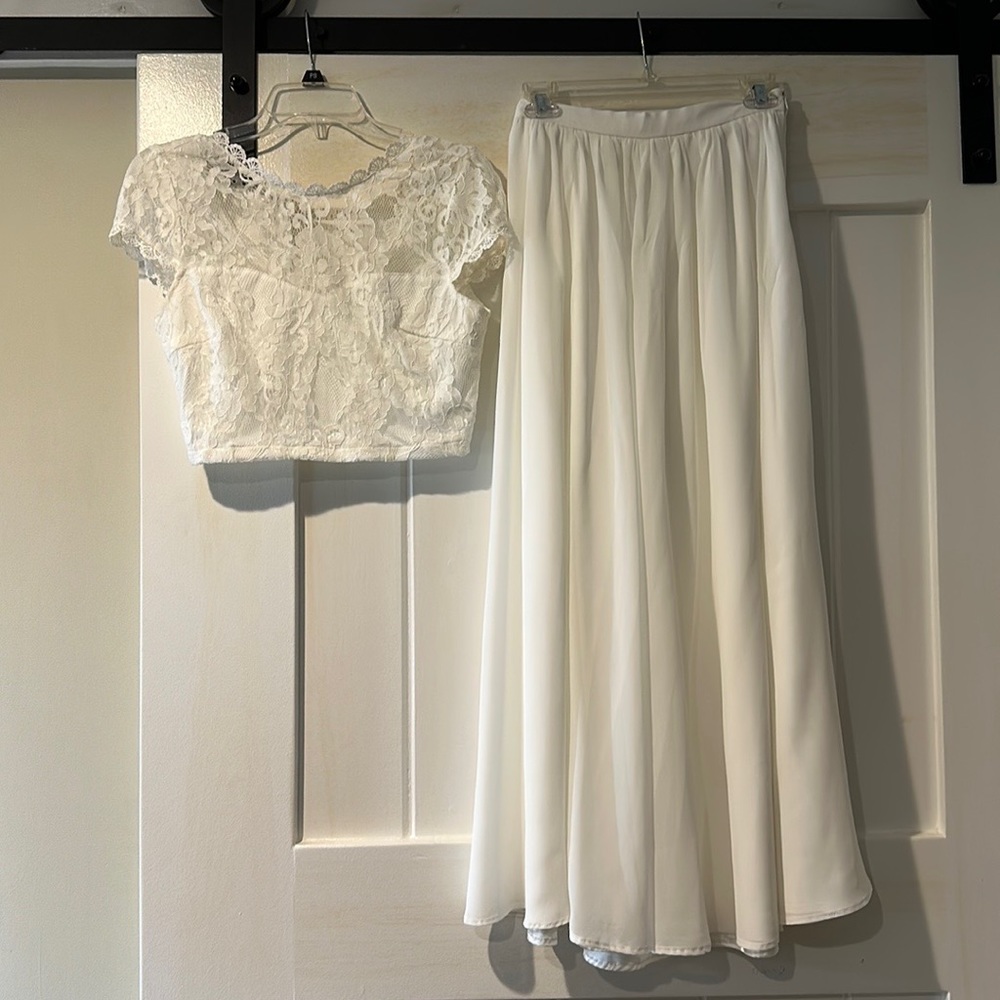 Lulus Sweet Stunner White Lace Two-Piece Maxi Dress